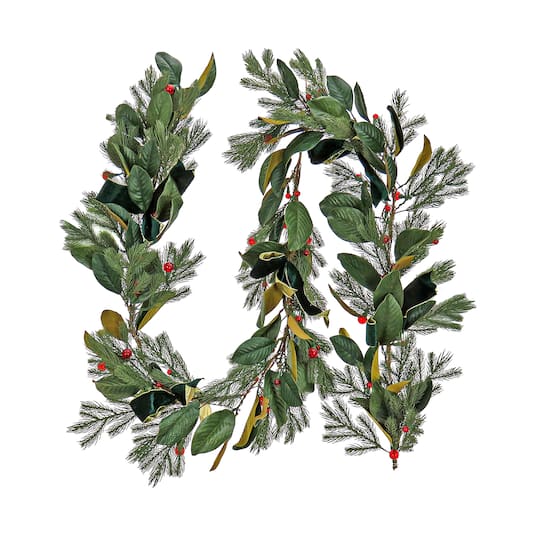 9ft. Magnolia Mix Pine Garland with LED Lights & Bows